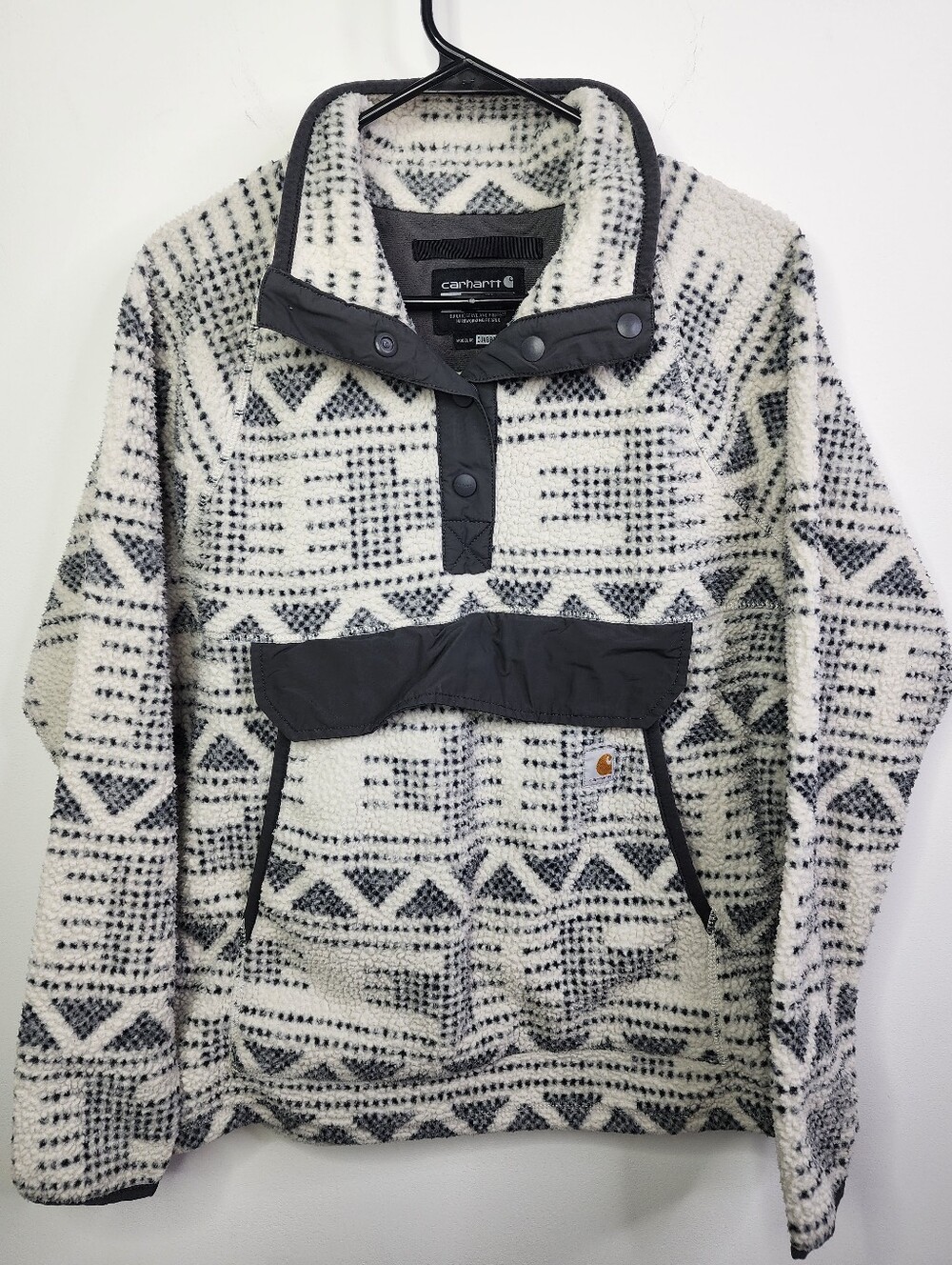 Women's Fleece Pullover Relaxed Fit 2 Warmer Rating, Malt Geometric Print, L